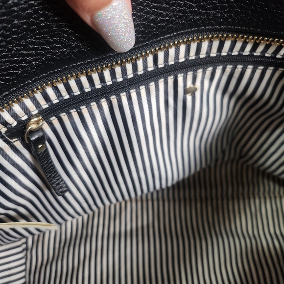 Kate Spade Black Pebble Leather Tote with Striped Bow GUC - Picture 4 of 16